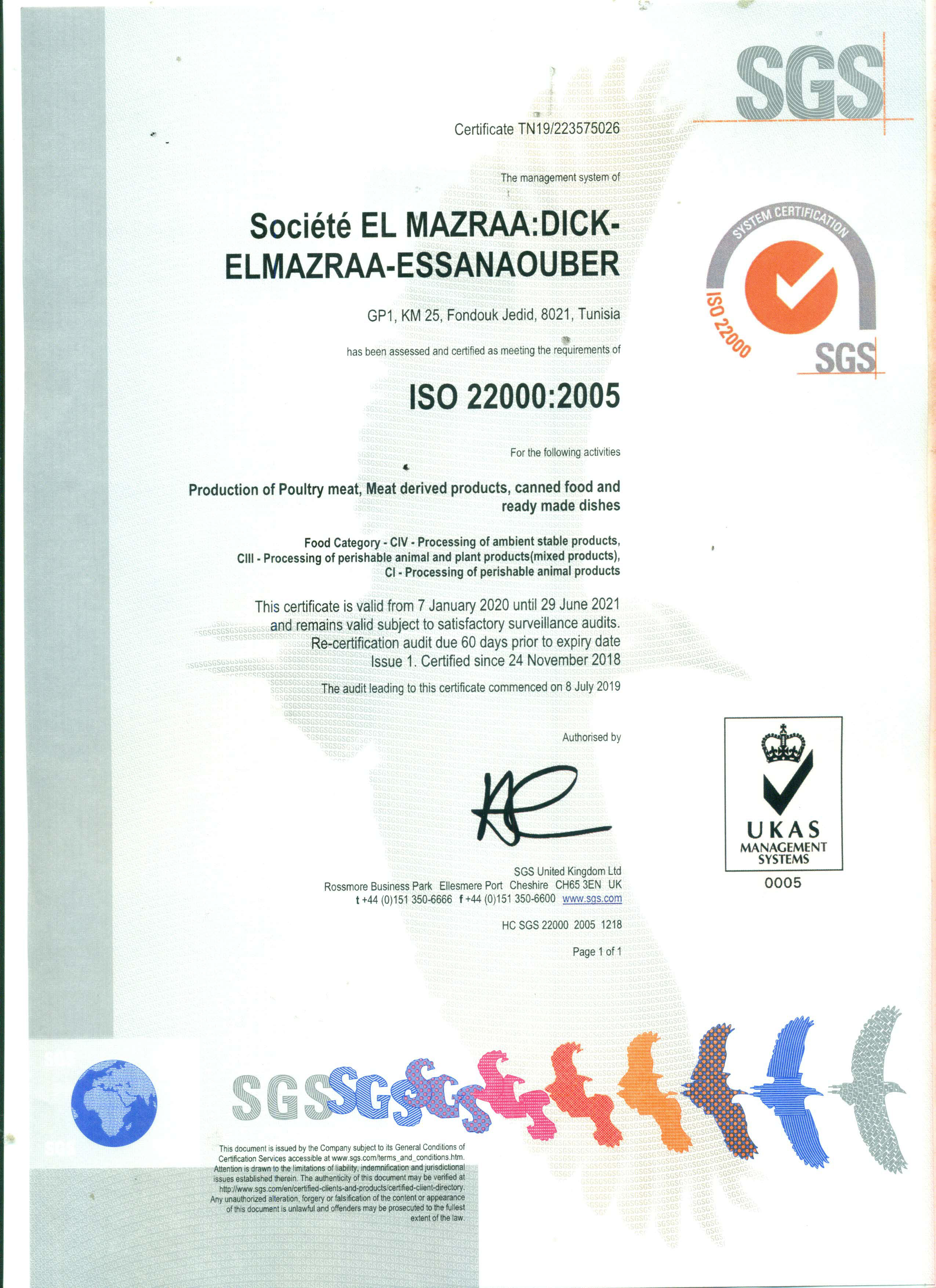 Certification ISO 22000 :2005