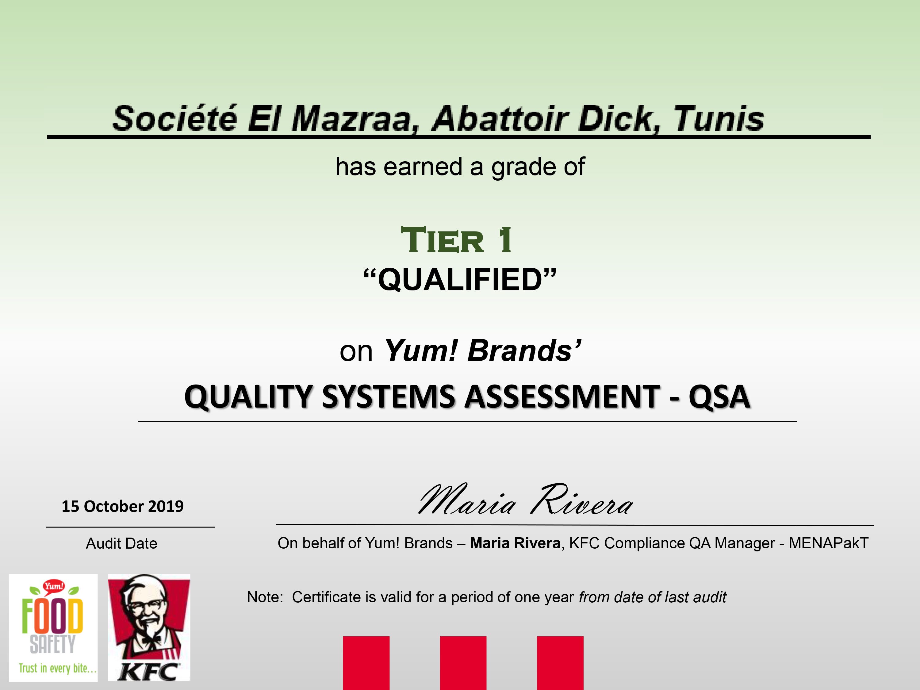 Grade of Tier 1 « Qualified » on Yum! Brands’