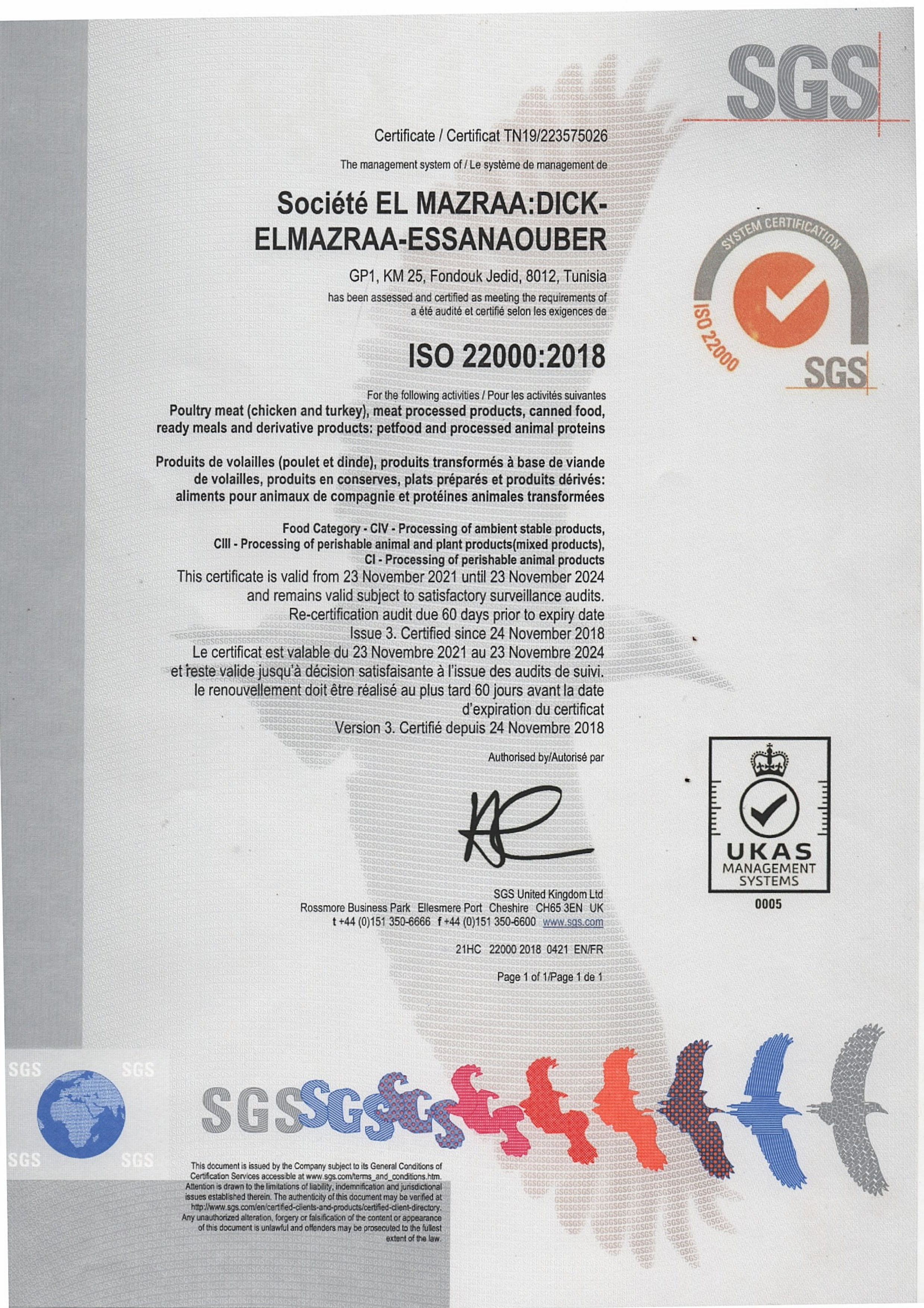 Certification ISO 22000:2018